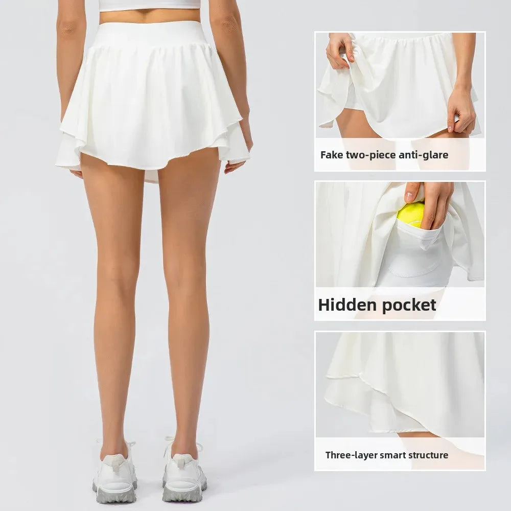 Women's Sporty Tennis Skirt Dance Cover up Fitness Running Short Skirt Breathable Anti Light Naked Sensation Half Body Skirt