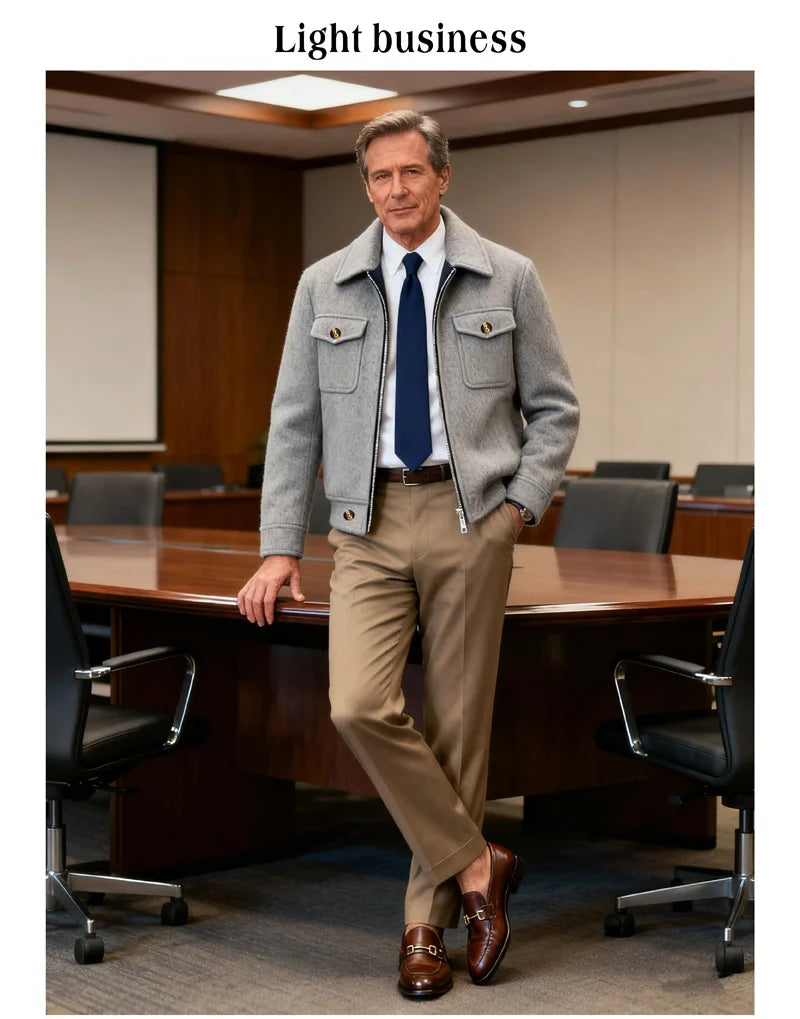 Polyester Brushed Short Jacket for Men, Lapel Button-Down Pocket Coat, Comfortable Casual Autumn Winter Office Business Wear