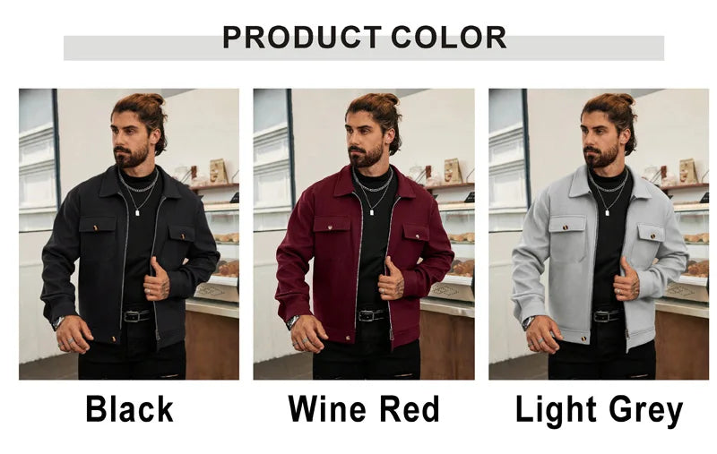 Polyester Brushed Short Jacket for Men, Lapel Button-Down Pocket Coat, Comfortable Casual Autumn Winter Office Business Wear