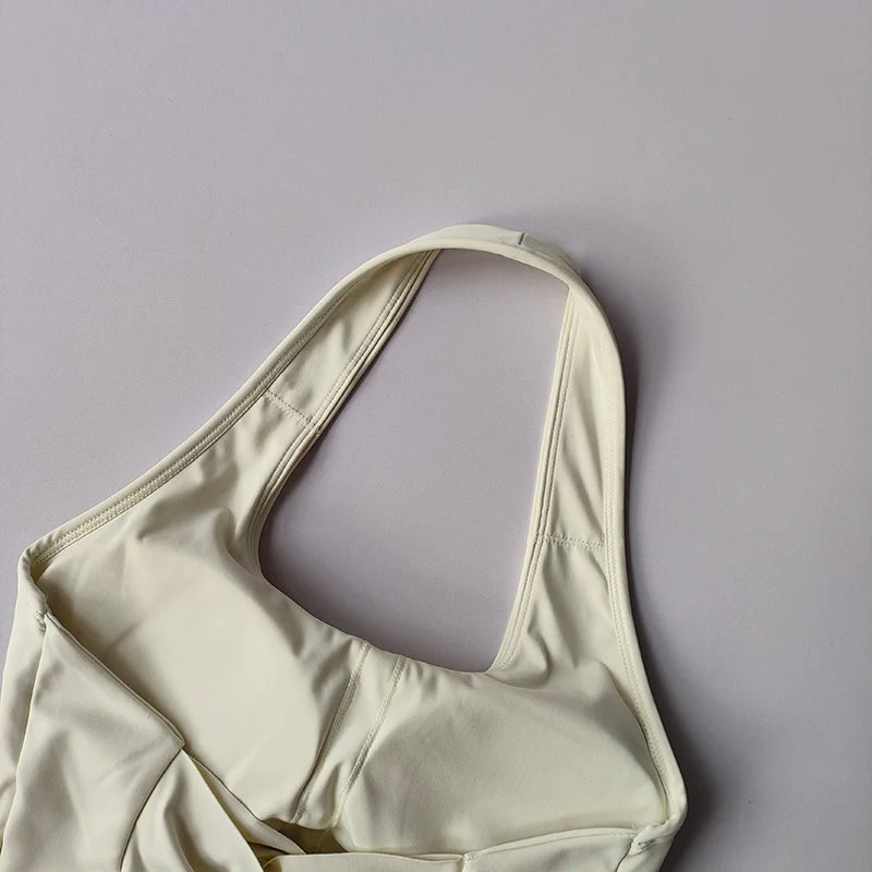 Sports Underwear Women with Chest Pad Halter Neck Cross Yoga Beautiful Back Training Running Vest Style Gathering Fitness Bra