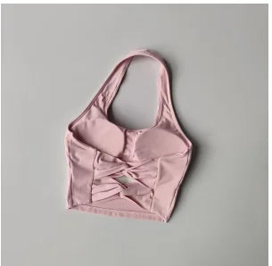 Sports Underwear Women with Chest Pad Halter Neck Cross Yoga Beautiful Back Training Running Vest Style Gathering Fitness Bra