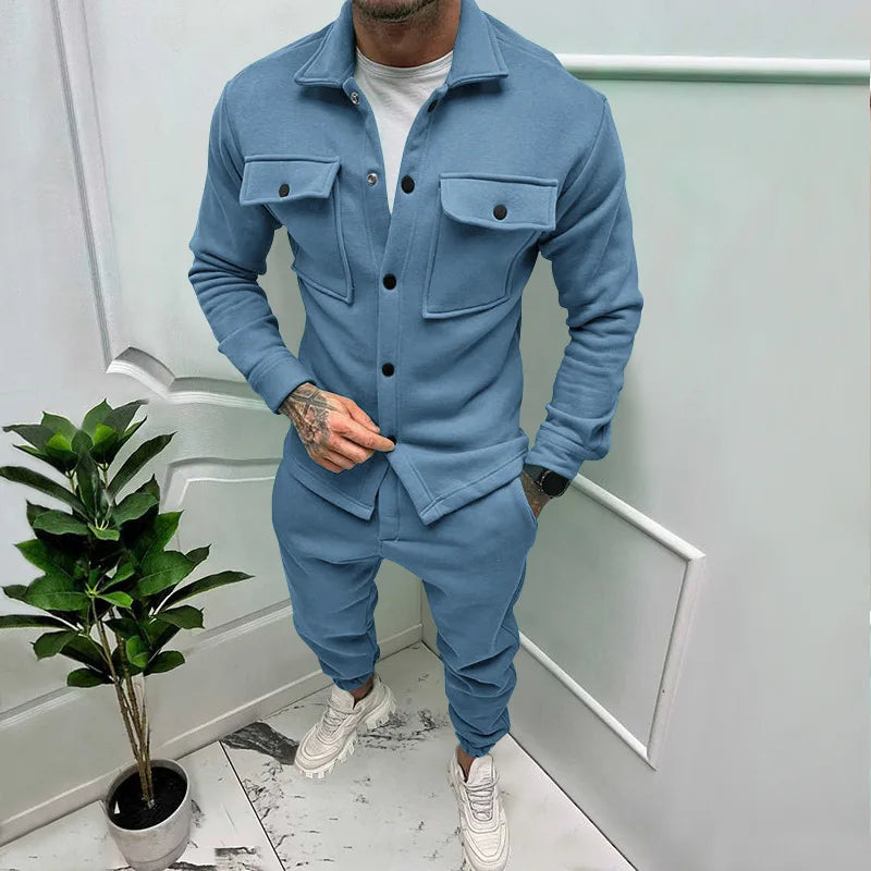 Party Men's Jacket and Pants Sets Pocket Overalls Male Fashion Suit Solid Color Autumn Winter Streetwear Tracksuit 2 Piece Set