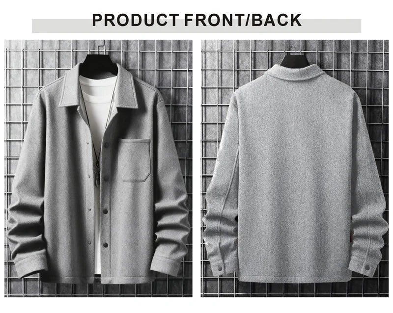 Polyester Brushed Short Jacket for Men, Lapel Button-Down Pocket Coat, Comfortable Casual Autumn Winter Office Business Wear