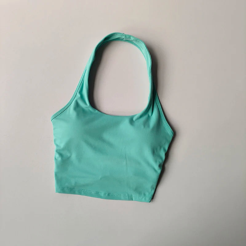 Sports Underwear Women with Chest Pad Halter Neck Cross Yoga Beautiful Back Training Running Vest Style Gathering Fitness Bra