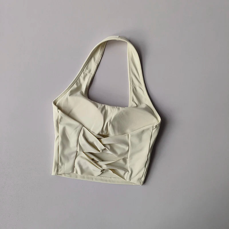 Sports Underwear Women with Chest Pad Halter Neck Cross Yoga Beautiful Back Training Running Vest Style Gathering Fitness Bra