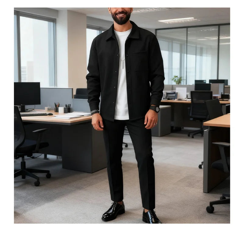 Polyester Brushed Short Jacket for Men, Lapel Button-Down Pocket Coat, Comfortable Casual Autumn Winter Office Business Wear