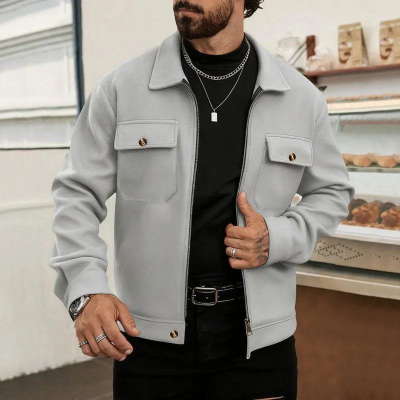 Polyester Brushed Short Jacket for Men, Lapel Button-Down Pocket Coat, Comfortable Casual Autumn Winter Office Business Wear