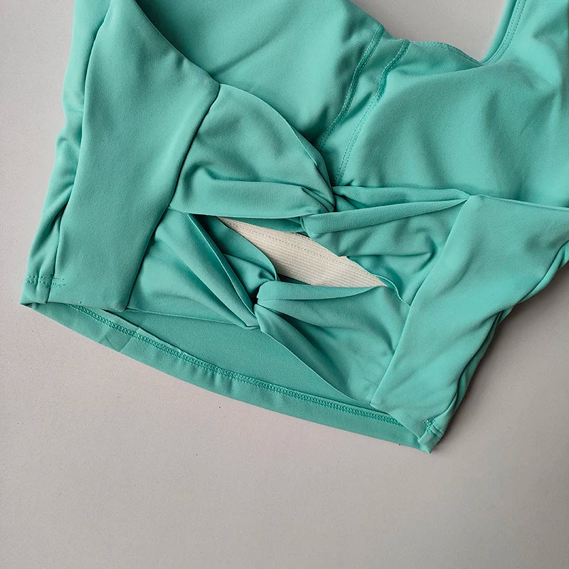 Sports Underwear Women with Chest Pad Halter Neck Cross Yoga Beautiful Back Training Running Vest Style Gathering Fitness Bra