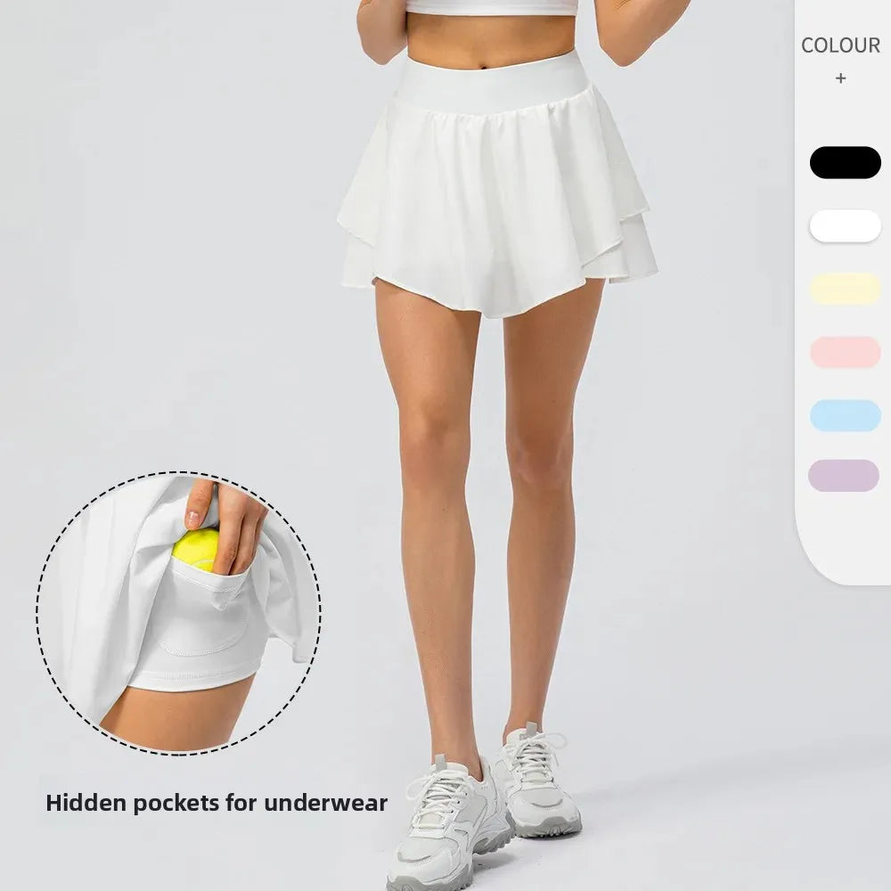 Women's Sporty Tennis Skirt Dance Cover up Fitness Running Short Skirt Breathable Anti Light Naked Sensation Half Body Skirt