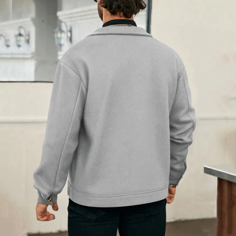 Polyester Brushed Short Jacket for Men, Lapel Button-Down Pocket Coat, Comfortable Casual Autumn Winter Office Business Wear