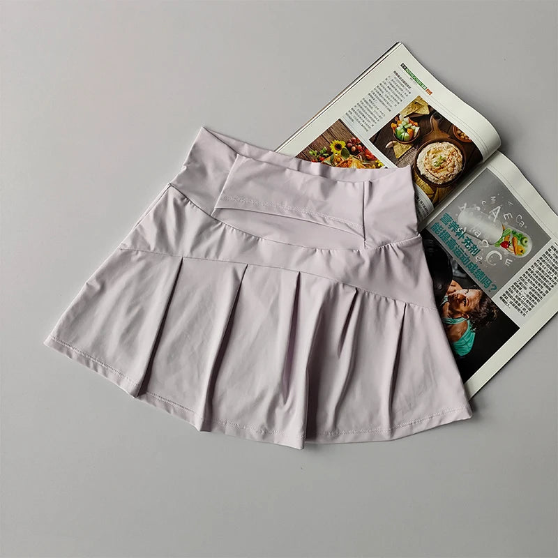 High Waisted Sports Short Skirt, Summer New Cool and Anti Glare Lined Shorts Women's Fitness Yoga Quick Drying A-line Skirt