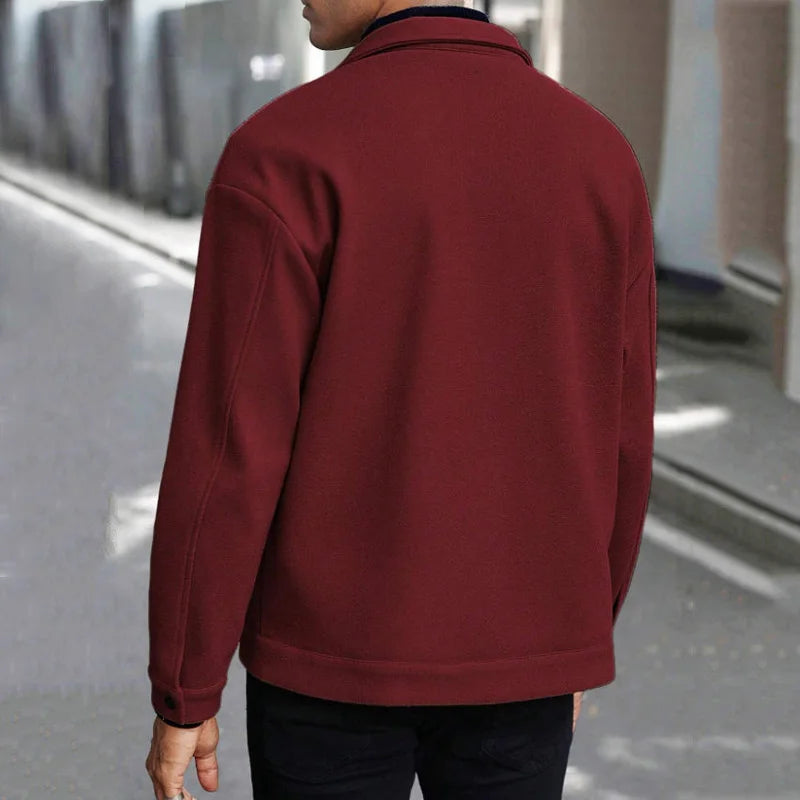 Polyester Brushed Short Jacket for Men, Lapel Button-Down Pocket Coat, Comfortable Casual Autumn Winter Office Business Wear