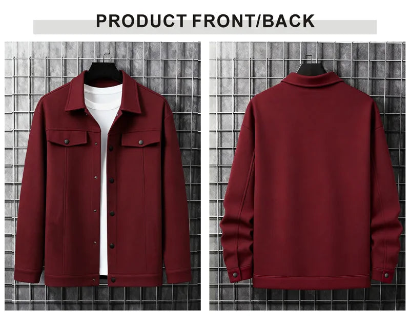 Polyester Brushed Short Jacket for Men, Lapel Button-Down Pocket Coat, Comfortable Casual Autumn Winter Office Business Wear