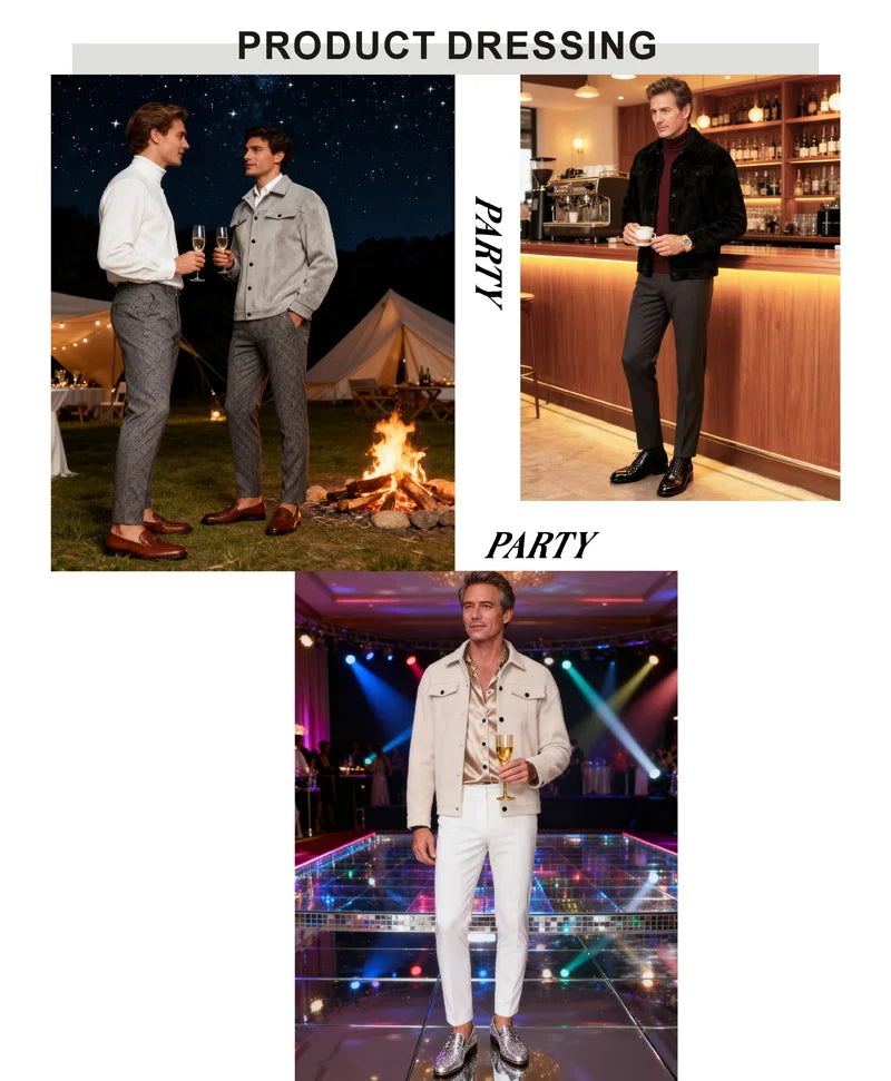 Polyester Brushed Short Jacket for Men, Lapel Button-Down Pocket Coat, Comfortable Casual Autumn Winter Office Business Wear