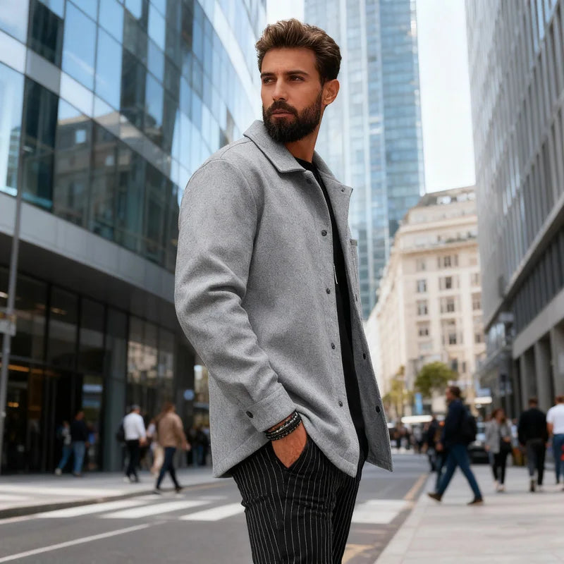 Polyester Brushed Short Jacket for Men, Lapel Button-Down Pocket Coat, Comfortable Casual Autumn Winter Office Business Wear