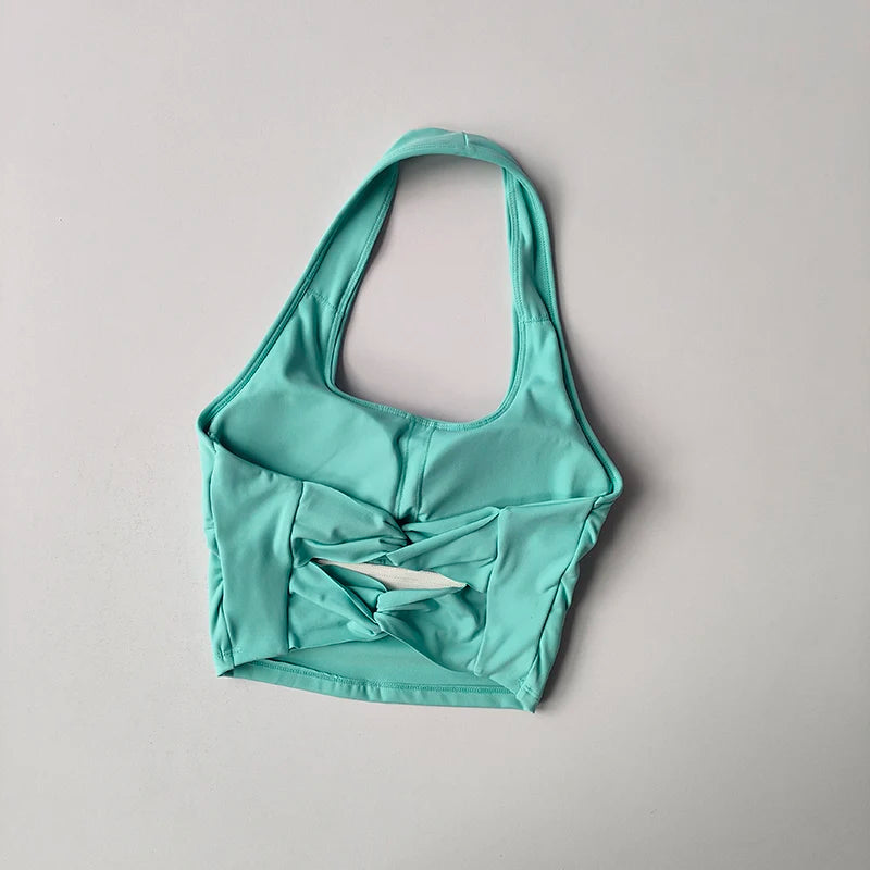 Sports Underwear Women with Chest Pad Halter Neck Cross Yoga Beautiful Back Training Running Vest Style Gathering Fitness Bra