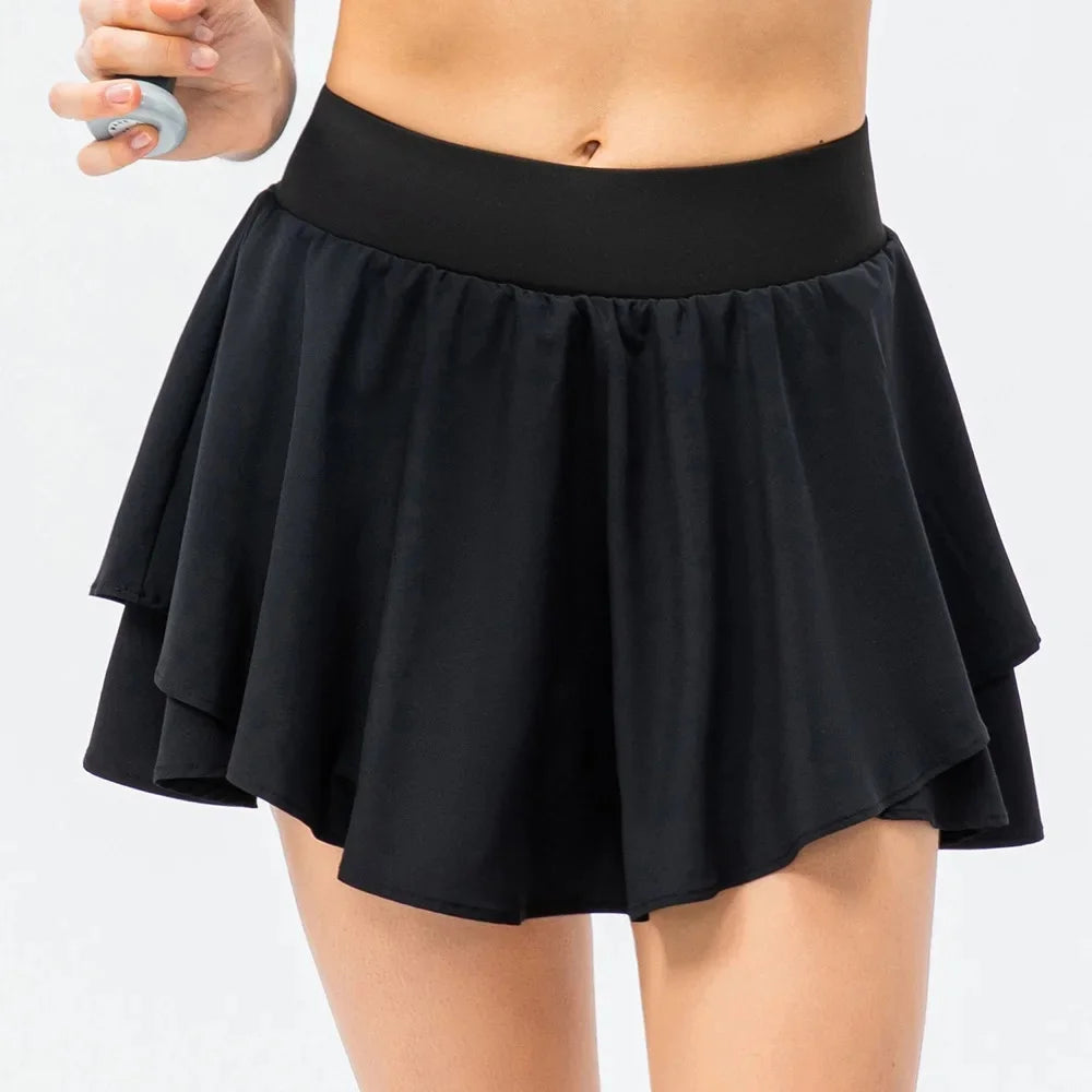 Women's Sporty Tennis Skirt Dance Cover up Fitness Running Short Skirt Breathable Anti Light Naked Sensation Half Body Skirt