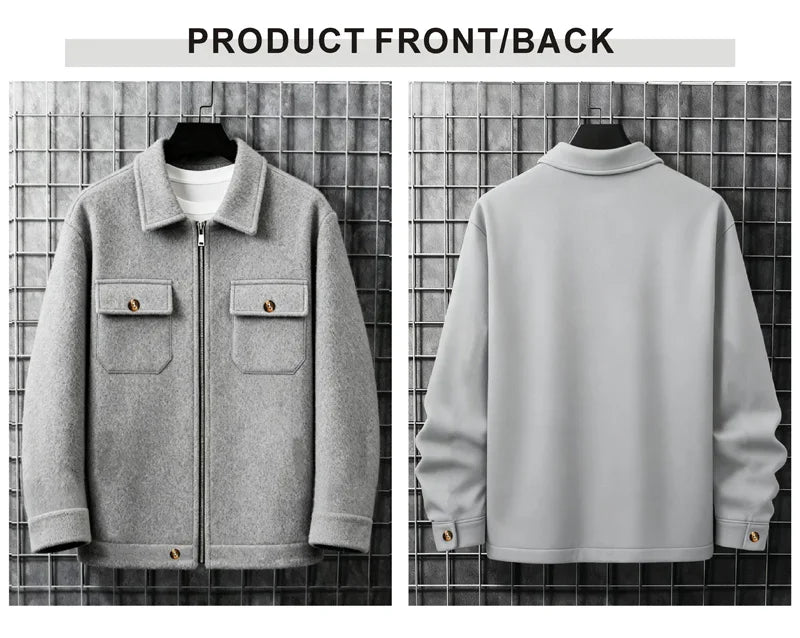 Polyester Brushed Short Jacket for Men, Lapel Button-Down Pocket Coat, Comfortable Casual Autumn Winter Office Business Wear