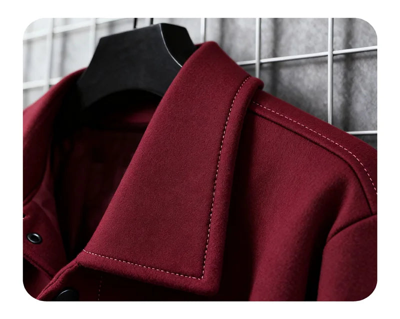 Polyester Brushed Short Jacket for Men, Lapel Button-Down Pocket Coat, Comfortable Casual Autumn Winter Office Business Wear