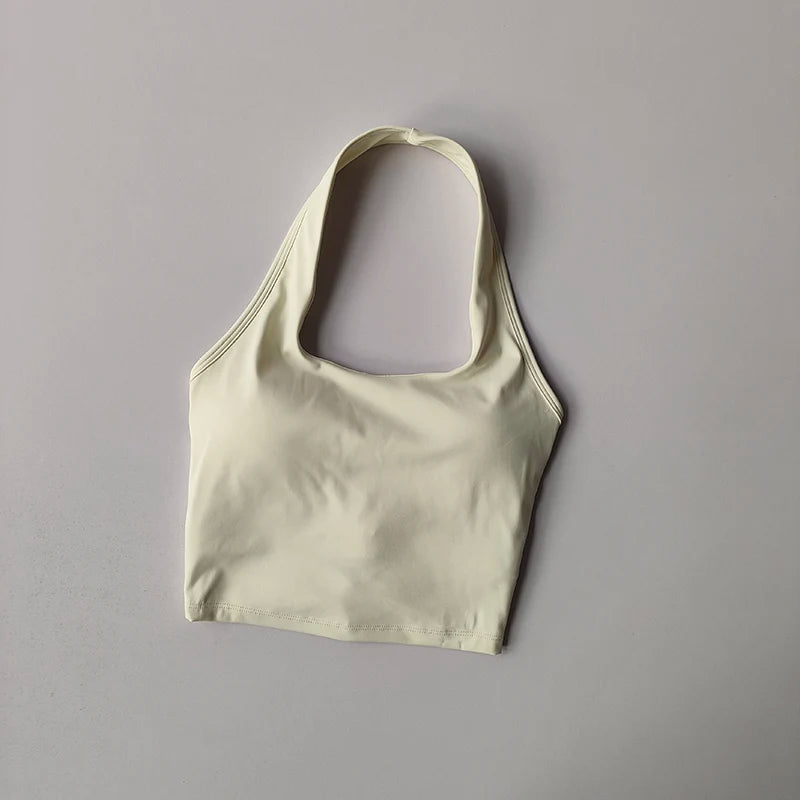 Sports Underwear Women with Chest Pad Halter Neck Cross Yoga Beautiful Back Training Running Vest Style Gathering Fitness Bra